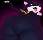  ambiguous_gender anthro big_butt black_fur blue_eyes bottomless butt cat clothed clothing fangs feline fur half-closed_eyes huge_butt hyper hyper_butt justmegabenewell looking_back mammal megami_tensei morgana_(persona) open_mouth overweight persona persona_5 presenting presenting_hindquarters simple_background slightly_chubby solo sweat thick_thighs tongue tongue_out video_games white_fur wide_hips 