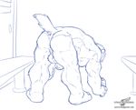  animal_genitalia balls barricade_(character) bent_over beverage butt honey_badger locker_room male mammal muscular muscular_male mustelid nipples nude perineum sheath sketch solo wolfblade 