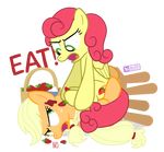  2017 applejack_(mlp) bound dialogue dm29 duo english_text equine female fight food friendship_is_magic fruit horse mammal my_little_pony pegasus pony strawberry strawberry_sunrise_(mlp) text wings 