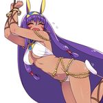  animal_ears armpits arms_up bangle bangs bare_legs bare_shoulders bdsm big_hair blush bondage bound bound_wrists bracelet breasts cat_teaser chan_co dark_skin earrings egyptian egyptian_clothes eyebrows_visible_through_hair fate/grand_order fate_(series) flying_sweatdrops hair_between_eyes hairband hoop_earrings jackal_ears jewelry leaning_forward leg_up long_hair low-tied_long_hair medium_breasts motion_lines navel nitocris_(fate/grand_order) open_mouth purple_hair raised_eyebrows shiny shiny_skin sidelocks simple_background solo stomach sweat tears thighs tickle_torture tickling two-tone_hairband underboob very_long_hair white_background 