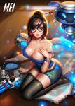  cleavage erect_nipples liang_xing megane mei_(overwatch) overwatch thighhighs wet 