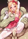  1girl :d blonde_hair blush bow breast_grab breasts clothed_female_nude_male cum cum_in_pussy drill_hair elbow_gloves eromanga_sensei gloves grabbing hair_bow hairband harigane_shinshi heart heart-shaped_pupils hetero highres long_hair looking_at_viewer nipples nude open_mouth pantyhose penis pink_eyes pointy_ears red_bow red_hairband reverse_suspended_congress sex sketch small_breasts smile solo_focus symbol-shaped_pupils torn_clothes torn_legwear twin_drills v vaginal white_gloves white_legwear yamada_elf 