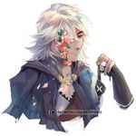  artist_name blue_eyes capelet dark_skin dark_skinned_male eyepatch eyepatch_removed fire_emblem fire_emblem_if flower_eyepatch leaf male_focus patreon_logo patreon_username reddverse simple_background solo white_background white_hair zero_(fire_emblem_if) 