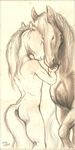  2008 ambiguous_gender anthro duo embrace equine eyes_closed feral greyscale hi_res horse licking male mammal mane monochrome nude nuzzling pencil_(artwork) realistic scale_(artist) simple_background standing tongue tongue_out traditional_media_(artwork) white_background 