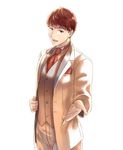  alternate_costume asutarou fire_emblem fire_emblem_echoes:_mou_hitori_no_eiyuuou formal lukas_(fire_emblem) male_focus necktie open_mouth red_eyes red_hair simple_background solo suit teeth upper_body white_background 