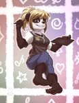 2017 5_fingers 5_toes anthro barefoot bear black_fur black_nose blonde_hair breasts clothed clothing eyebrows eyelashes female fur hair mammal mykegreywolf panda smile solo toes white_fur 