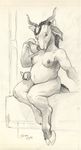  2015 anthro avian bird bovine breasts cloven_hooves dreadlocks exposed_breasts female feral greyscale group hair hooves looking_back mammal monochrome nipples nude pencil_(artwork) realistic scale_(artist) shaded sitting solo_focus traditional_media_(artwork) 