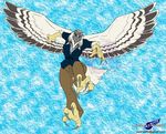  air_driver_(character) avian beak bird clothed clothing feathers female looking_at_viewer pantsuit philippine_eagle supervillain talons tornado wings wolfblade 