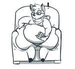 anthro book cervine chair deer dimmerolls eyewear glasses mammal monochrome obese overweight scarf sitting wide_hips 