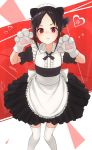  1girl absurdres alternate_costume animal_ears apron black_hair cat_ears enmaided folded_ponytail furrowed_eyebrows gloves heart highres kaguya-sama_wa_kokurasetai_~tensai-tachi_no_renai_zunousen~ maid maid_apron maid_headdress orihiro0614 paw_gloves paw_pose paws red_eyes shinomiya_kaguya solo thighhighs wavy_mouth white_legwear zettai_ryouiki 