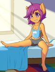  2017 absurd_res anthro anthrofied bed breasts camel_toe clothed clothing cub equine fearingfun feathered_wings feathers feet female flat_chested friendship_is_magic fur hair hi_res humanoid_feet inside mammal my_little_pony on_bed pegasus purple_hair scootaloo_(mlp) solo wings young 