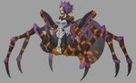  6_legs abdomen abs arachnid arthropod black_exoskeleton breasts exoskeleton female fur grey_exoskeleton hair hutago multi_lumb multicolored_exoskeleton muscular non-mammal_breasts orange_exoskeleton pink_sclera purple_hair spider spidertaur stripes taur yellow_eyes 