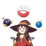  artist_request black_gloves black_hair blush blush_stickers bob-omb bomb bomberman boots brown_hair cape crossover dress drooling electrode fingerless_gloves gen_1_pokemon gloves hat highres kono_subarashii_sekai_ni_shukufuku_wo! lit_fuse mario_(series) megumin multiple_crossover open_mouth pokemon pokemon_(creature) red_dress red_eyes romsterar short_dress short_hair short_hair_with_long_locks sidelocks simple_background super_mario_bros. trait_connection white_background witch_hat 