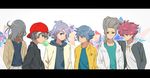  6+boys blue_eyes blue_hair brown_hair fubuki_shirou grey_eyes grey_hair gum haizaki_ryouhei hiura_kirina inazuma_eleven_(series) inazuma_eleven_ares_no_tenbin kira_hiroto long_hair multiple_boys nishikage_seiya nosaka_yuuma pink_hair 