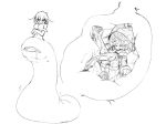  2girls :p camel_(dansen) extra_mouth female monochrome monster_girl multiple_girls tongue tongue_out vore 
