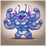  2014 3_toes 4_arms 4_fingers abs alien antennae biceps blue_claws blue_eyes blue_fur blue_nose border chest_tuft claws digital_drawing_(artwork) digital_media_(artwork) disney eddieholly experiment_(species) flexing fur head_tuft huge_muscles lilo_and_stitch looking_at_viewer multi_arm multi_limb muscular nose_wrinkle notched_ear open_mouth open_smile pecs signature smile stitch toes triceps tuft white_border 
