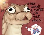  5:4 ambiguous_gender anthro balls bodily_fluids clothing derp_eyes duo english_text face_focus feral genitals humanoid_genitalia humanoid_penis humor insect_wings legwear male open_mouth penis penis_creature python reaction_image reptile scalie snake stockings sweat teeth text thought tongue velrizoth wand wings 