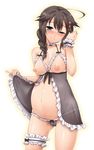  breasts cameltoe garter kantai_collection lingerie nipples pantsu pregnant see_through shigure_(kancolle) skirt_lift yoshi_tama 