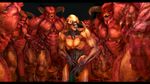  3d_(artwork) baron_of_hell claws demon digital_media_(artwork) doom erection group humanoid imminent_rape imp_(doom) male mrflaptastic muscular not_furry nude penis source_filmmaker teeth video_games 