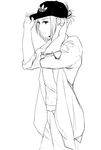  adidas adjusting_clothes adjusting_hat annie_leonhardt baseball_cap casual commentary greyscale hat long_sleeves looking_at_viewer monochrome shingeki_no_kyojin short_hair sketch skulldrool sleeves_rolled_up solo tied_hair 