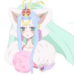  1girl agarte_lindblum animal_ears aqua_eyes blue_hair crown earrings flower jewelry lips long_hair rose tales_of_(series) tales_of_rebirth veil 