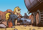  blonde_hair blue_eyes cannibalus car clothed clothing day equine fan_character gun hair holding_object holding_weapon hooves mammal my_little_pony outside ranged_weapon sky vehicle weapon 
