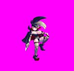  alternate_hair_length animated atlus black_hair blood bouncing_breasts breasts bustier cape cleavage high_collar huge_breasts knife long_gloves necro_samantha one_leg_raised pixel_art princess_crown short_hair stitches thighhighs thighs two-tone_hair vampire_costume vanillaware wrapped_up 