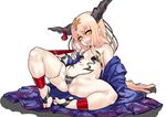  blonde_hair commentary_request cosplay cup eyeliner fate/grand_order fate_(series) flat_chest horns ibuki_suika japanese_clothes kimono lips long_hair makeup mersoleil03 navel oni oni_horns open_clothes open_kimono partially_undressed partially_visible_vulva pointy_ears revealing_clothes sakazuki shuten_douji_(fate/grand_order) shuten_douji_(fate/grand_order)_(cosplay) solo spread_legs touhou trait_connection very_long_hair yellow_eyes 