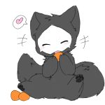  ambiguous_gender anthro black_sclera black_tail blush canine changed_(video_game) chano cub digital_media_(artwork) food fruit fur goo_creature happy mammal mask monster paws puro_(changed) solo tangerine_(fruit) text wolf young 