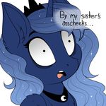  blue_feathers blue_fur blue_hair english_text equine evehly feathered_wings feathers female friendship_is_magic fur hair horn mammal my_little_pony narrow_eyes princess_luna_(mlp) solo text winged_unicorn wings 