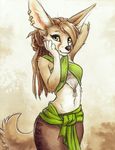  2017 anthro canine clothed clothing dreadlocks female fennec fox green_eyes hair looking_at_viewer mammal partially_clothed solo standing tasanko 