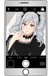  apple_inc. black_choker cellphone choker commentary drill_hair english_commentary frilled_choker frills gothic_lolita grey_hair hand_over_face idolmaster idolmaster_cinderella_girls iphone kanzaki_ranko lips lolita_fashion looking_at_viewer phone phone_screen red_eyes silver_hair sketch skulldrool smartphone smile solo transparent_background twin_drills twintails upper_body 