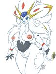  2017 anthro anthrofied areola breasts feline female inverted_nipples legendary_pok&eacute;mon looking_at_viewer mammal monochrome nintendo nipples pok&eacute;mon pok&eacute;morph pussy sketch smile solgaleo solo thick_thighs video_games zwitterkitsune 