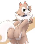  2017 anthro anthrofied areola big_butt black_nose blush breasts butt collar female green_eyes hi_res looking_at_viewer looking_back lycanroc midday_lycanroc nintendo nipples pinkcappachino pok&eacute;mon pok&eacute;morph smile solo video_games 