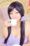  1girl asian cosplay green_eyes love_live!_school_idol_project photo plump purple_hair solo toujou_nozomi toujou_nozomi_(cosplay) twintails wakamu 