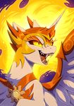  2017 daybreaker_(mlp) equine fangs feathered_wings feathers feral fire friendship_is_magic hioshiru horn mammal my_little_pony open_mouth sharp_teeth solo teeth winged_unicorn wings 
