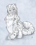  2017 anthro breasts feline female flinters fluffy_bloodfang fur hair leopard mammal nipples nude snow_leopard solo taur white_fur white_hair white_nipples 