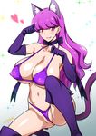  alternate_breast_size animal_ears artist_name bikini breasts cat_ears cat_tail choker covered_nipples cure_macaron elbow_gloves extra_ears eyebrows_visible_through_hair gloves heart huge_breasts joy_ride kirakira_precure_a_la_mode kneeling kotozume_yukari long_hair looking_at_viewer navel paw_pose precure pubic_hair purple_bikini purple_gloves purple_hair purple_legwear smile solo swimsuit tail thighhighs 