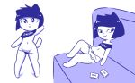  2019 :3 anthro bedroom_eyes clothed clothing collage digital_media_(artwork) disfigure domestic_cat felid feline felis female flat_chested garcia hair half-closed_eyes hi_res looking_aside looking_at_viewer mammal midriff monochrome navel open_mouth pose seductive short_hair shorts sitting skimpy smile solo standing thick_thighs thong undressing 