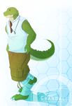  anonymous_artist anthro bandage belly big_belly clothed clothing crocodile crocodilian eyewear grandall_(character) male reptile scalie smile solo standing sunglasses 