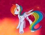  blue_feathers equine feathered_wings feathers featureless_crotch female feral friendship_is_magic hair mammal multicolored_hair my_little_pony pegasus rainbow_dash_(mlp) rainbow_hair red_eyes solo underhoof wings xduskstarx 