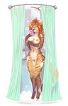  2017 anthro areola bathing big_breasts breasts feline female fur looking_at_viewer mammal nipples nude pussy seductive sertaa shower simple_background solo striped_fur stripes water 