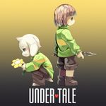  ambiguous_gender anthro asriel_dreemurr boss_monster caprine chara_(undertale) clothing cub duo flower goat human knife male mammal numuya plant shorts sitting standing undertale video_games young 