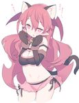  :o animal_ears bangs black_gloves black_panties blade_(galaxist) blush breasts carrie_alberta cat_cutout cat_ears cat_tail cleavage cleavage_cutout commentary_request cropped_legs demon_girl elbow_gloves extra_ears eyebrows_visible_through_hair fang gloves hair_between_eyes head_wings heart long_hair looking_at_viewer medium_breasts microskirt midriff navel open_mouth panties paws pink_skirt pointy_ears pop-up_story side-tie_panties simple_background skirt solo succubus tail underwear wavy_hair white_background 