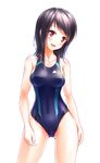  :3 :d bangs black_hair blue_swimsuit blush breasts collarbone competition_swimsuit covered_navel cowboy_shot eyebrows_visible_through_hair hips ina legs_apart long_hair medium_breasts one-piece_swimsuit open_mouth original simple_background smile solo swimsuit thighs white_background 
