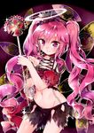  absurdres baton grace_(sound_voltex) groin highres long_hair looking_at_viewer midriff navel pink_eyes samayoi smile solo sound_voltex twintails 