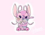  2017 4_toes alien angel_(lilo_and_stitch) animate_inanimate antennae ballerina_shoes big_ears blue_eyes blue_tongue breast_markings brown_eyes clothing cute digital_media_(artwork) disney experiment_(species) eyelashes flower fur group hair_bow hair_ribbon harara hidden_mickey holding_character hug lagomorph lilo_and_stitch long_ears looking_at_viewer mammal markings no_pupils no_sclera open_mouth open_smile pink_background pink_fur plant plushie purple_eyes purple_fur purple_nose rabbit ribbons round_ears shelliemay signature simple_background sitting smile stellalou teddy_bear toes tutu 