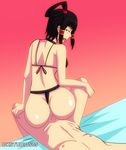  1boy 1girl ahegao anal artist_name ass bed bikini black_hair blue_eyes dkstudios05 from_behind gensou_suikoden gensou_suikoden_v gradient_background hair_ornament happy_sex heavy_breathing huge_ass looking_back lyon open_mouth out panties_aside penis rolling_eyes sex short_hair swimsuit tongue uncensored veiny_penis 