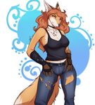 5_fingers anthro canine chest_tuft clothed clothing female fox fur grey_nose hair mammal shariea simple_background solo standing tuft 