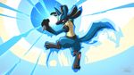  blue_fur digitigrade fur lucario mysticalpha nintendo pok&eacute;mon red_eyes solo video_games 